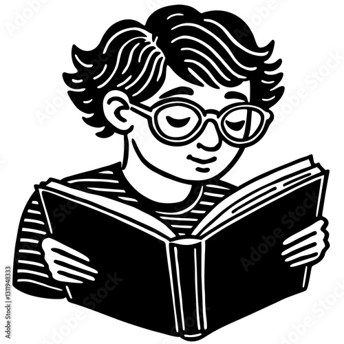 Person with glasses reading a book