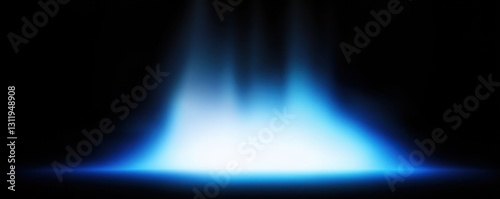 Abstract blue and white gradient background- blurred light effect- black background- minimalist style- with blank space for design elements.