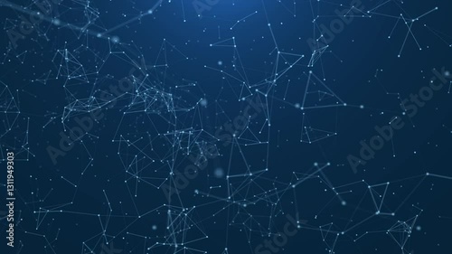 Internet of things connection science effect. Blue digital network plexus blockchain technology connecting dot network web abstract on black  background