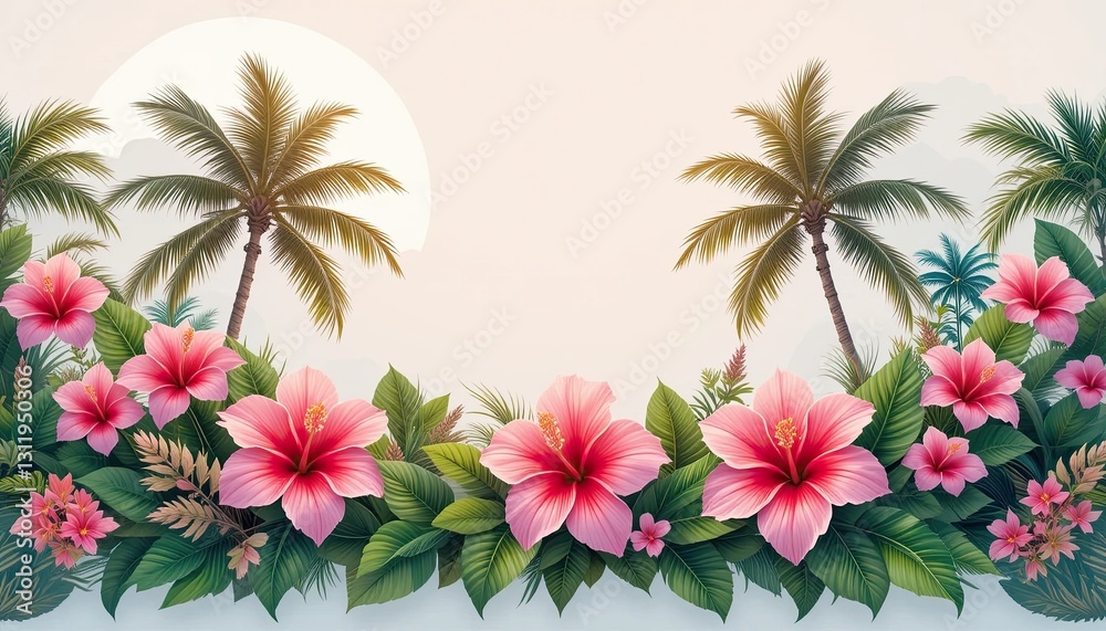 Obraz premium Tropical floral arrangement beachside digital art relaxing atmosphere vibrant colors
