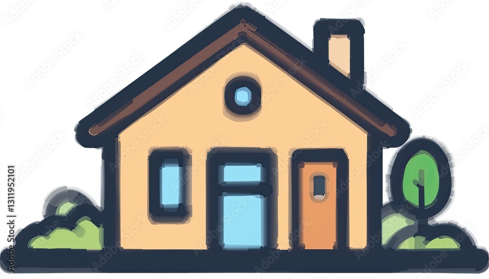 Building a cozy home suburban area graphic illustration colorful style front view design concept Building a cozy home suburban area graphic illustration colorful style front view design concept
