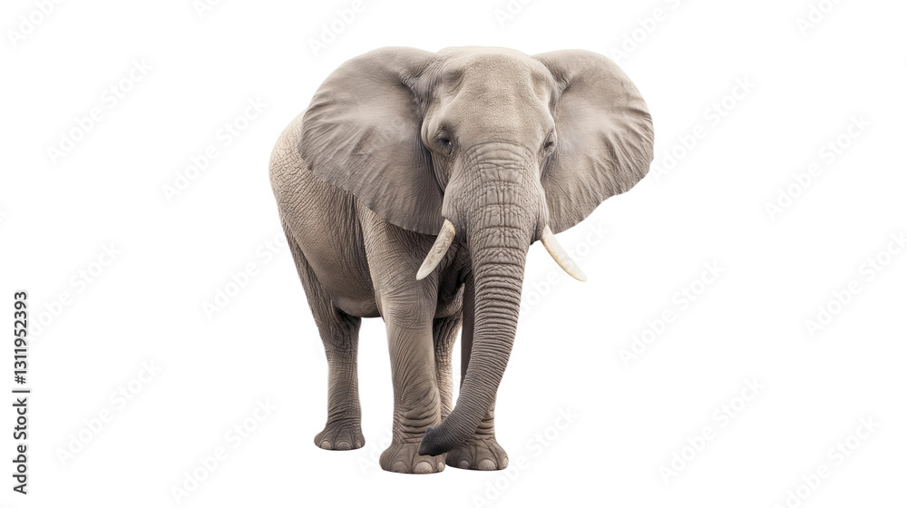 Fototapeta premium Elephant isolated on white or transparent background, png clipart, design element. Easy to place on any other background.