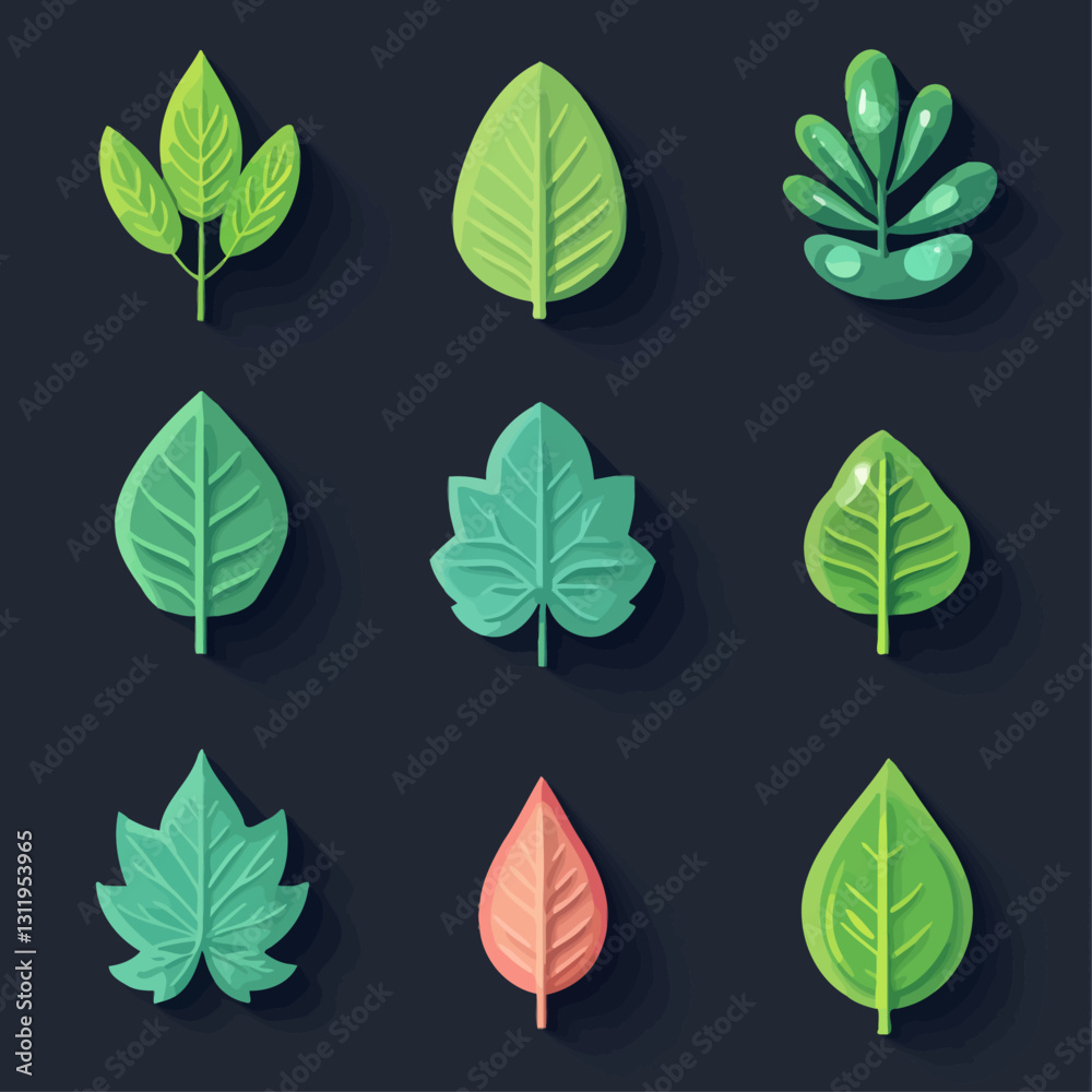 Set of Abstract Green Leaf Icons, Nature Elements for Creative Designs Set of Abstract Green Leaf Icons, Nature Elements for Creative Designs