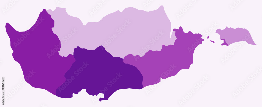 Obraz premium Map of Cyprus with regions. A simple country border map with region division. Purple color palette. Plain Republic of Cyprus shape with administrative division. Vector illustration.