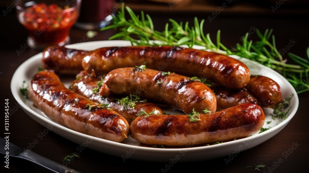 Grilled Sausages on Plate Grilled Sausages on Plate