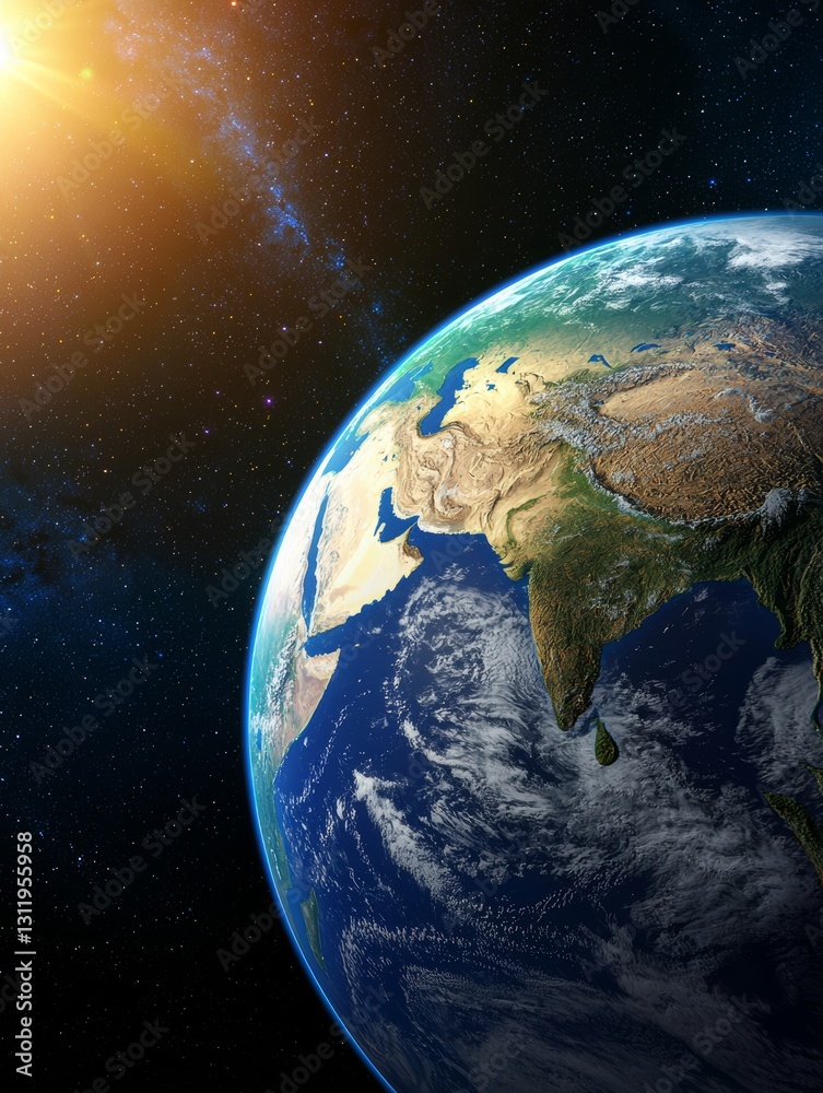 Fototapeta premium Planet Earth from Space: Vivid View of Our Blue Planet in Starry Universe