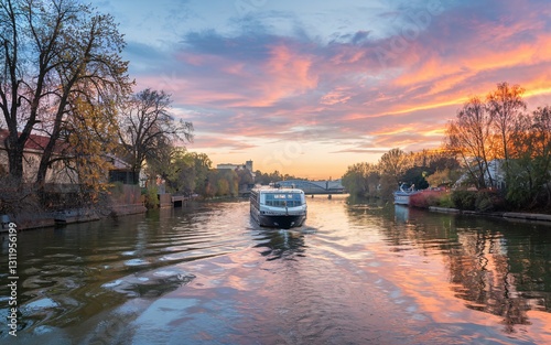 Danube River, Autumn Riverboat Sunset on the Vltava