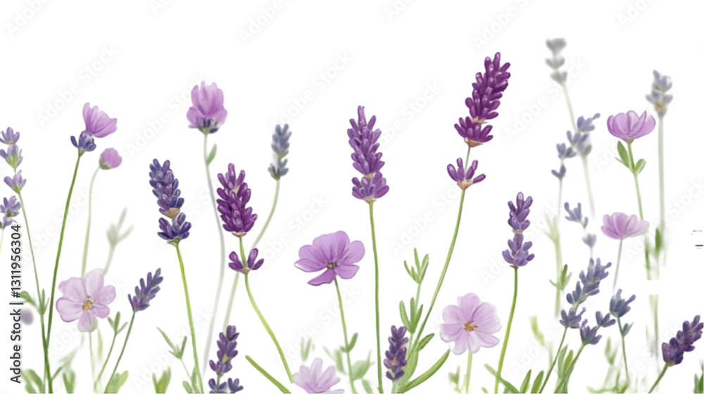 Obraz premium Purple Lavender & Flowers Isolated on White