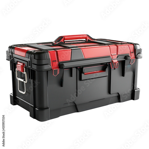 Durable Storage Toolbox: A robust black and red toolbox with a sturdy handle and secure latches, offering ample storage space for tools and equipment. Ideal for DIY projects, workshops.