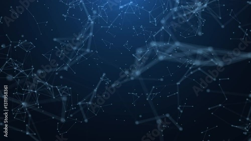 Internet of things connection science effect. Blue digital network plexus blockchain technology connecting dot network web abstract on blue background