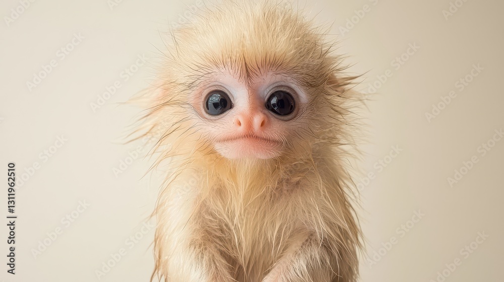 Cute Baby Monkey with Fluffy Fur and Large Expressive Eyes Cute Baby Monkey with Fluffy Fur and Large Expressive Eyes