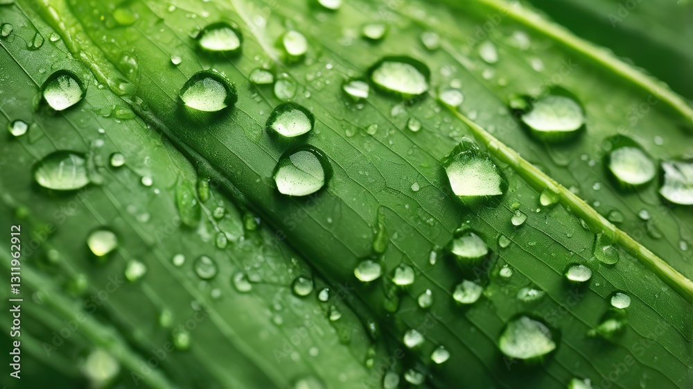 Crystal Clear Dewdrops on Vibrant Green Leaf Crystal Clear Dewdrops on Vibrant Green Leaf