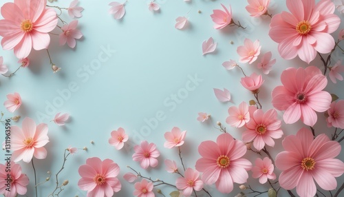 Blossoming pink flowers nature background floral arrangement close-up aesthetic beauty