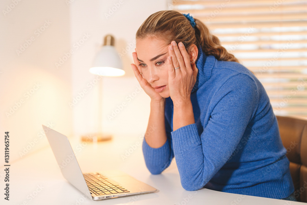 Woman expresses frustration while working on a laptop in a cozy indoor space during daytime Woman expresses frustration while working on a laptop in a cozy indoor space during daytime