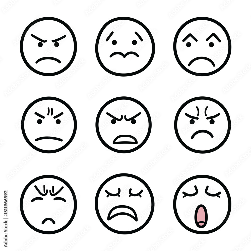 Emotion Icons: Faces Expressing Sadness, Anger, Confusion, Sleepiness Emotion Icons: Faces Expressing Sadness, Anger, Confusion, Sleepiness