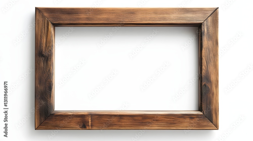 A brown rectangular wooden picture frame against a white background A brown rectangular wooden picture frame against a white background