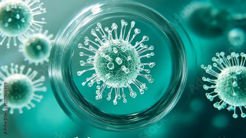 Colorful representation of virus cells magnified in a laboratory setting capturing their intricate structures and shapes