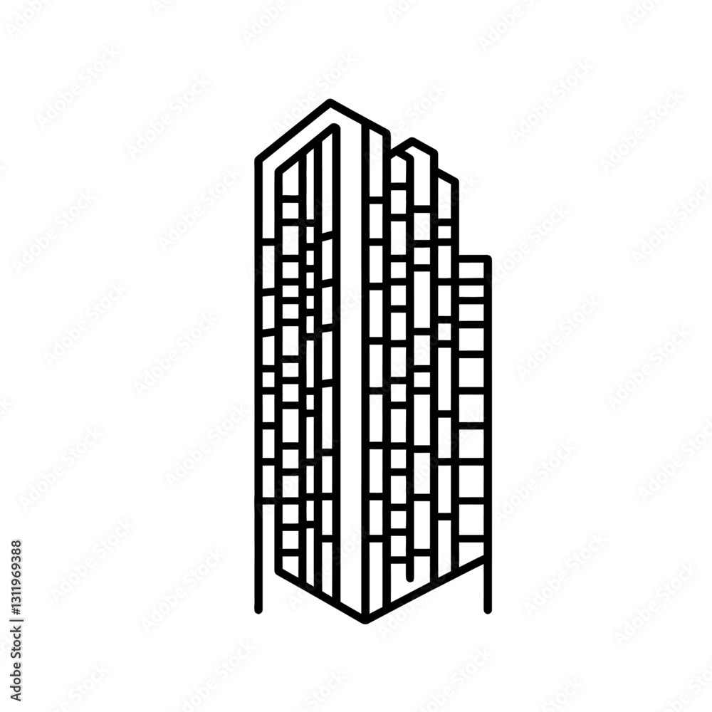Modern Tall Building Outline, Minimalist Architecture Design, Black and White Modern Tall Building Outline, Minimalist Architecture Design, Black and White
