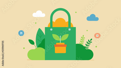 Tote Bag with Seeds A reusable tote bag filled with seeds and greenery set against a garden scene with a note saying Get 10% Off Your First Purchase