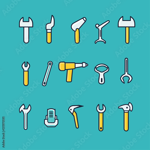 Assorted hand tools icons, set of different mechanic instruments vector