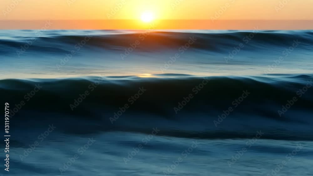 Serene Sunset Over Gentle Ocean Waves Creates Tranquil Atmosphere with Warm Glow on Horizon in Evening Serene Sunset Over Gentle Ocean Waves Creates Tranquil Atmosphere with Warm Glow on Horizon in Evening