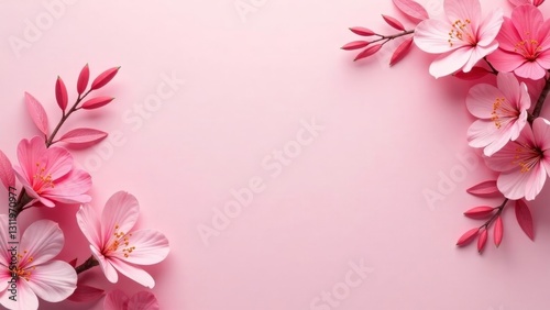 Delicate Pink Blossoms Frame a Soft Pastel Background, Perfect for Elegant Design Projects