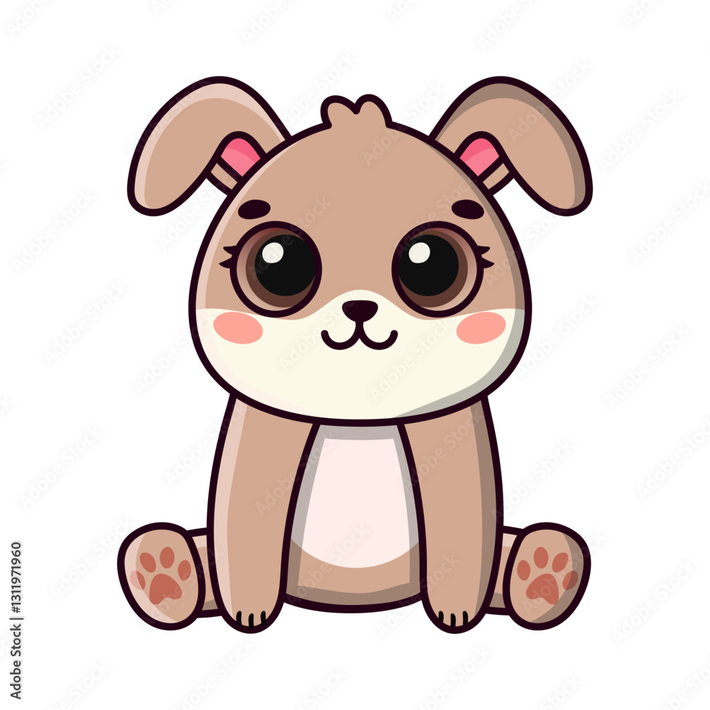 Obraz premium Little bunny with big eyes in kawaii style. Flat Cartoon Style. Image for card, sticker, baby clothing.