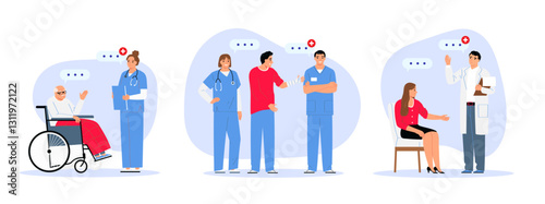 medical staff hospital patients doctors nurses advising diagnosing illustration clinic professional workers