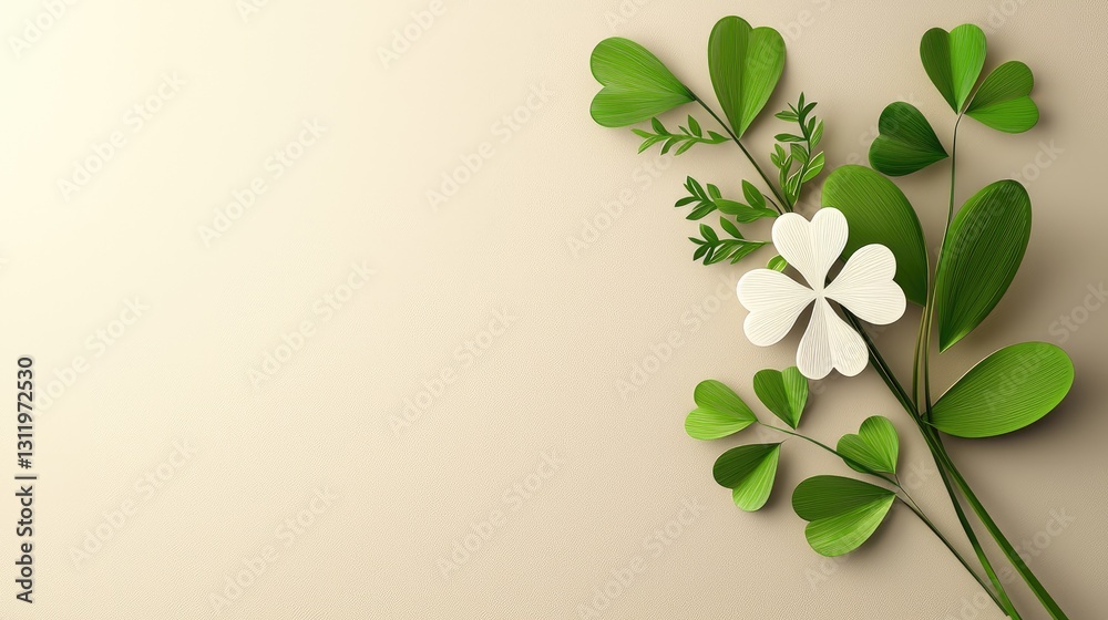 Obraz premium A clean, minimalist St. Patricks Day ad template with a 3D paper-cut shamrock and text space