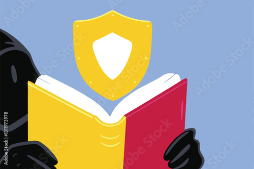 A person engrossed in reading a book, shielded from distractions, peaceful and contemplative; detailed illustration.