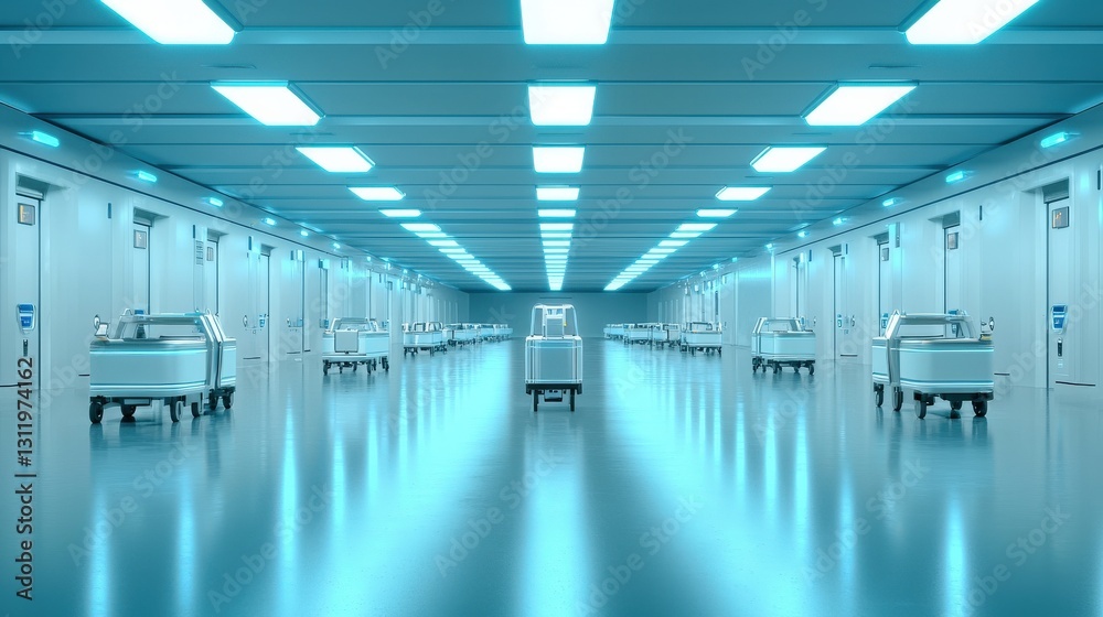 Fototapeta premium A futuristic airport with self-driving luggage carts.