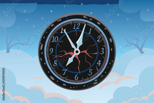 A surreal image depicting a broken antique clock, its hands askew, suggesting fragmented memories; hazy, dreamlike atmosphere.