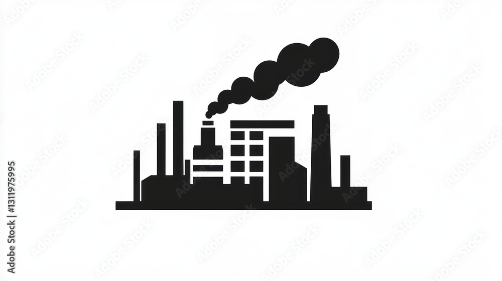 Obraz premium Industrial complex silhouette, factory smoke, urban background, illustration, graphic, simple design, vector