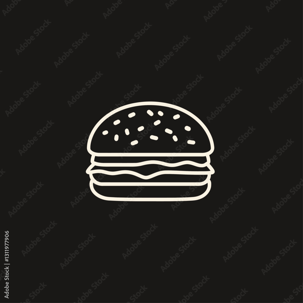Minimalist Burger Outline on Black Background for Food and Restaurant Design Minimalist Burger Outline on Black Background for Food and Restaurant Design