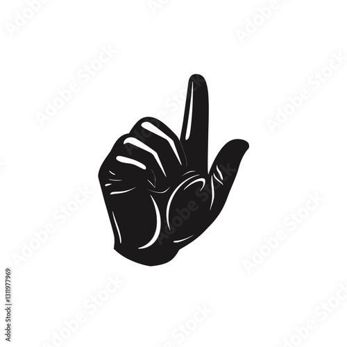 Hand with index finger pointing up direction, black and white illustration