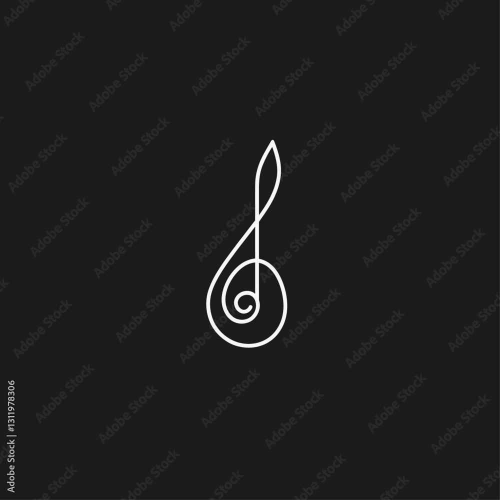 Elegant white line art of a treble clef against a minimalist black background