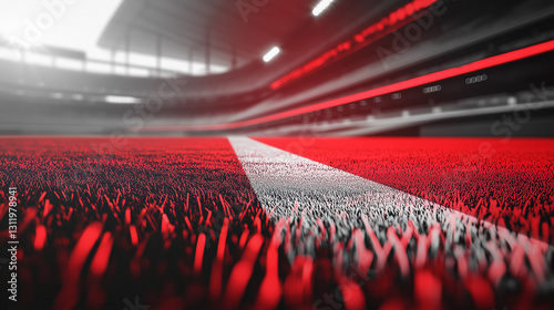 Modern stadium background with red and white colors, sports arena for soccer or football