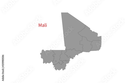 Mali map isolated on white background. Map silhouette of Mali. For website layouts, background, education, precise, customizable. Earth geography.