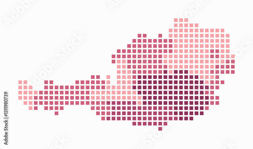 Austria dotted map. Digital style map of the country on a white background. Austria shape with square dots. Colored dots style. Large size squares. Modern vector illustration.