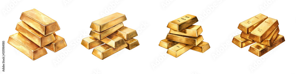 Stacks of Gold Bars in Various Arrangements for Financial Themes Stacks of Gold Bars in Various Arrangements for Financial Themes