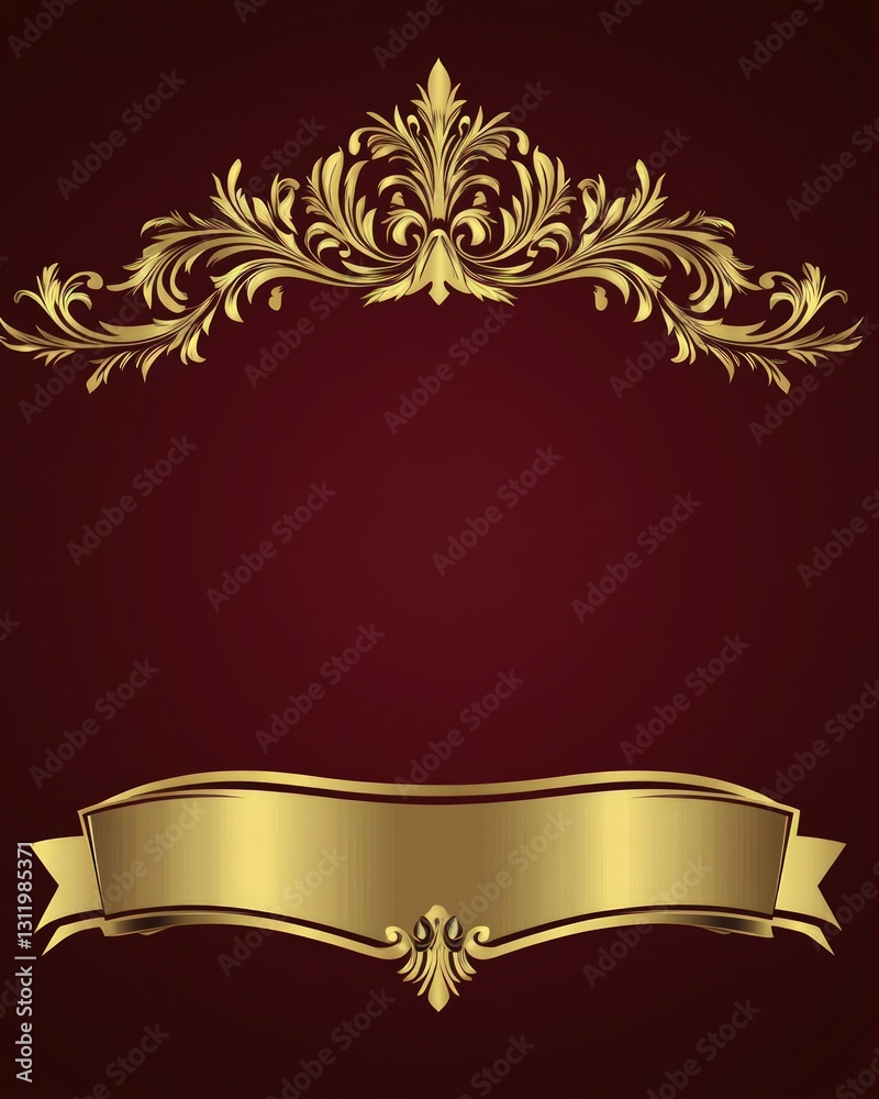 Gold Decorative Elements Banner on Red Maroon Background Elegant Design for Invitation Template Gold Decorative Elements Banner on Red Maroon Background Elegant Design for Invitation Template