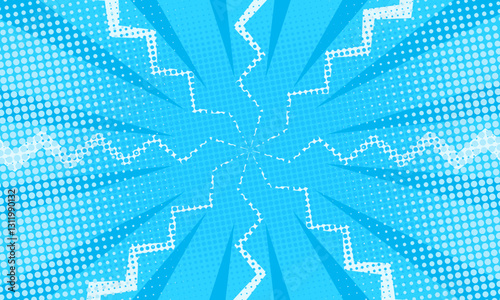 blue Comic lightning strikes with a vintage comic book rays, electricity, power, energy, lightning bolt, storm