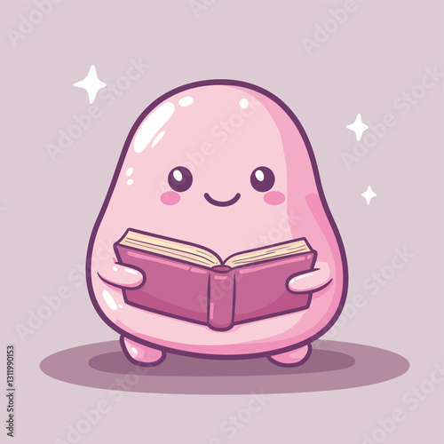 cute blob avatar reading a book, plain background, simple, flat vector art style

