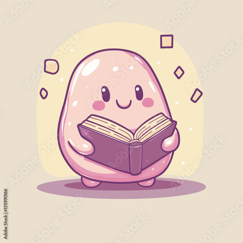 cute blob avatar reading a book, plain background, simple, flat vector art style

