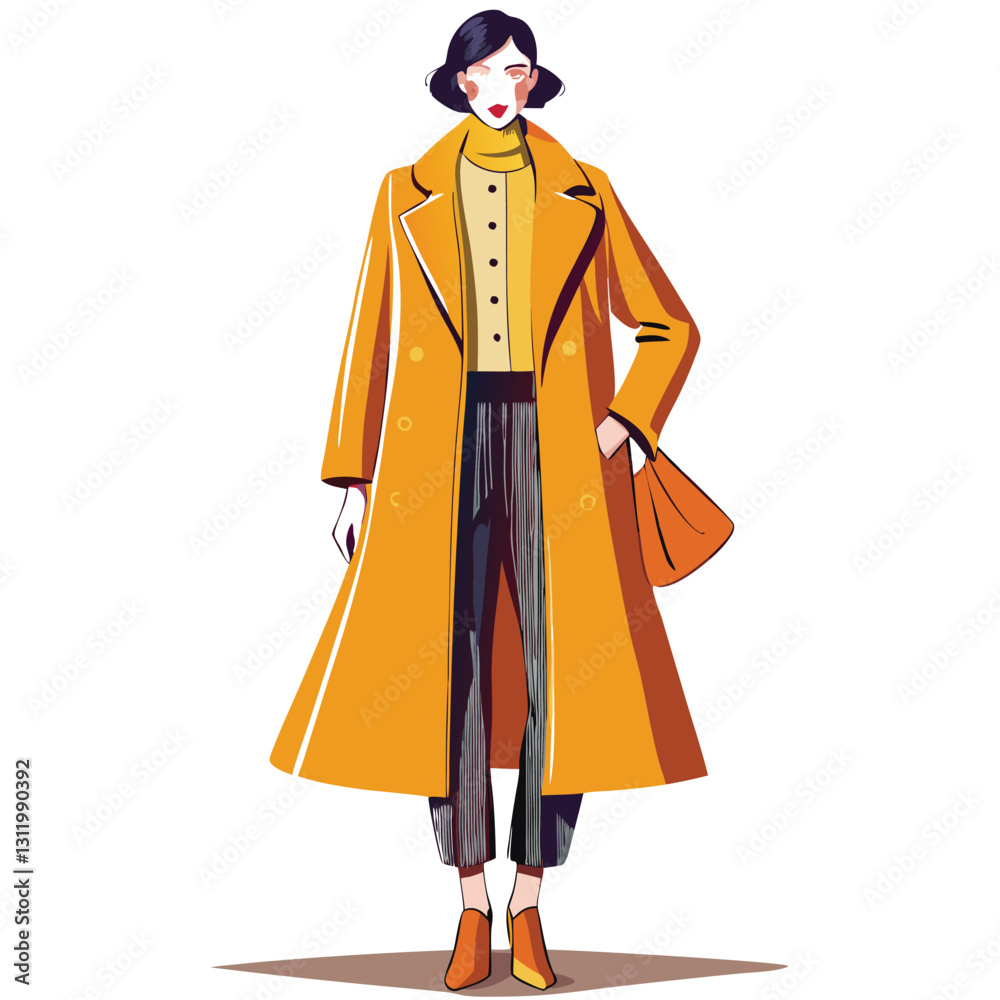 Create a stylish vector illustration of a long, flowing mustard yellow dress, emphasizing elegant folds and texture. Include detailed design elements. Create a stylish vector illustration of a long, flowing mustard yellow dress, emphasizing elegant folds and texture. Include detailed design elements.
