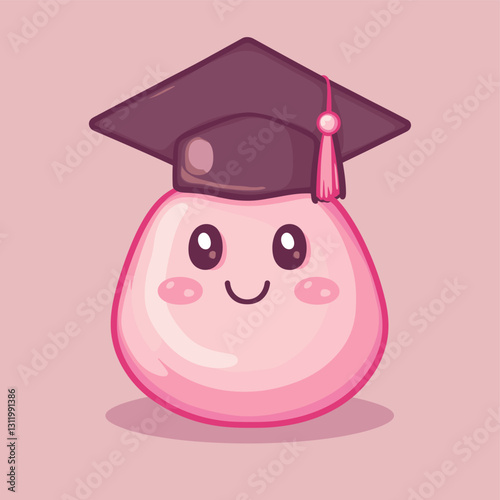 cute blob avatar with graduation cap, plain background, simple, flat vector art style

