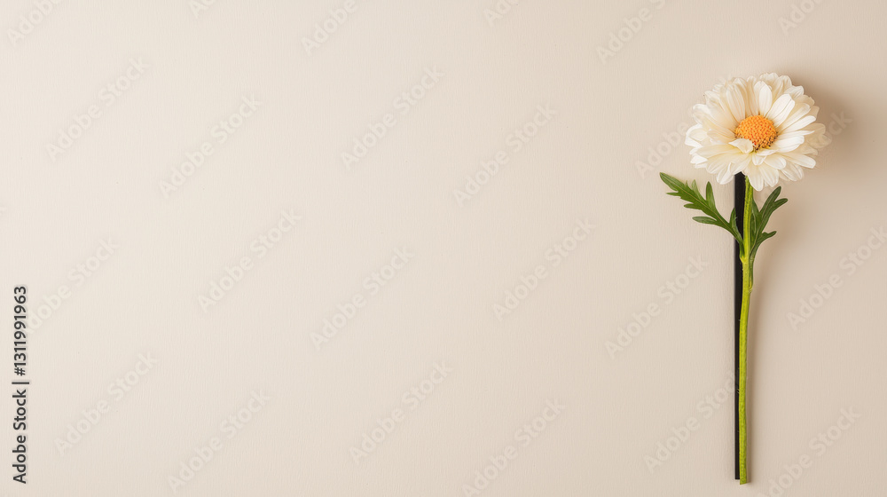 Obraz premium Minimalist Floral Frame, Single daisy on beige background, minimalistic style