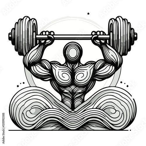 Muscular individual performing powerlifting showcasing strength and concentration in a dynamic pose