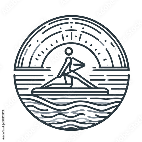 Person practicing water aerobics on a paddleboard against a beautiful sunset backdrop