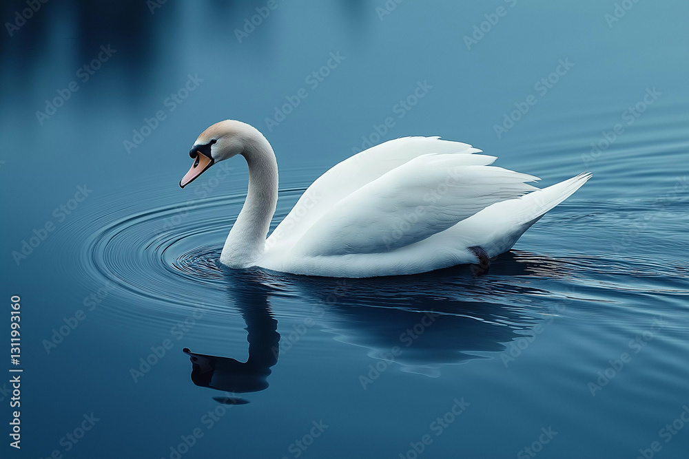 Fototapeta premium Elegant swan gliding gracefully across the tranquil water, a picture of serene beauty and nature's poise.